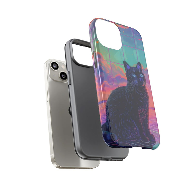 Zwarte Kat met Neonlucht Reflectie