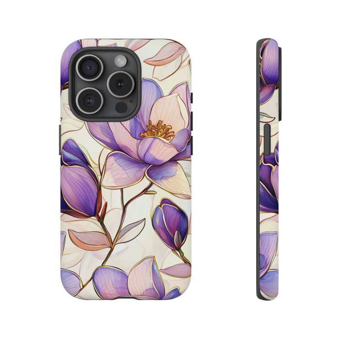 Paarse Magnolia’s in Glas-in-loodpatroon