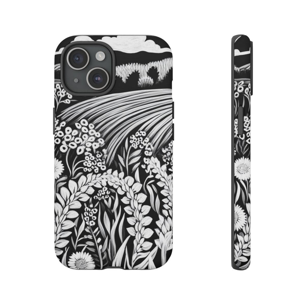 Zwart-Wit Bloemenveld Illustratie