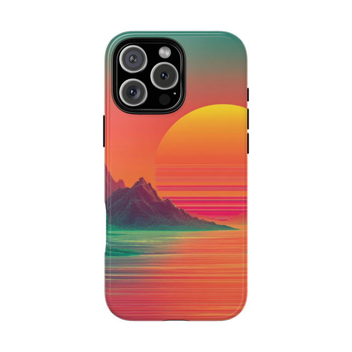 Neon Zonsondergang met Bergen en Zee