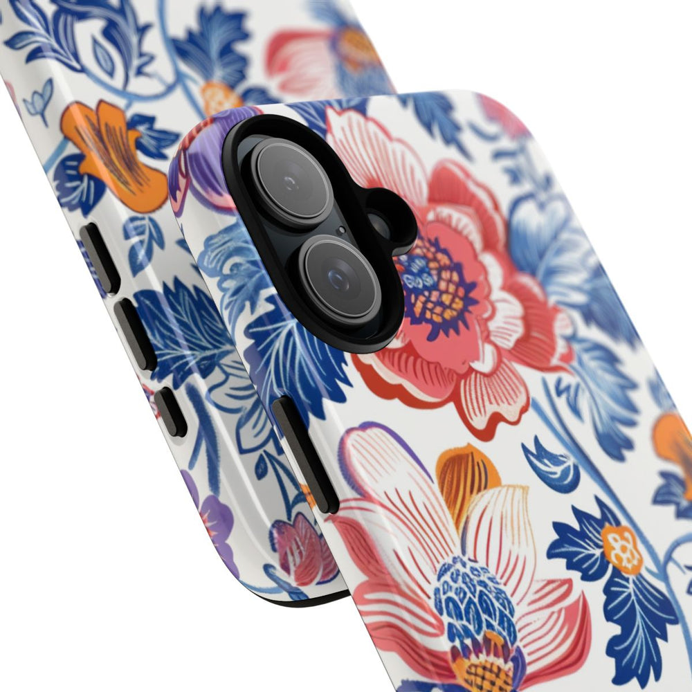 Kleurrijk Bloemenpatroon met Blauwe Bladeren