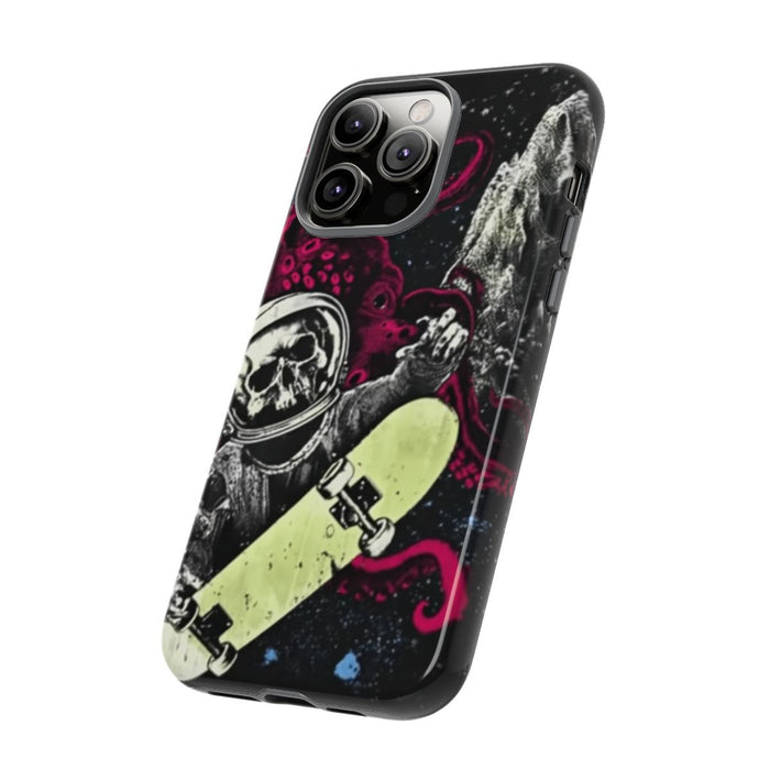 Schedel-Astronaut met Skateboard en Octopus