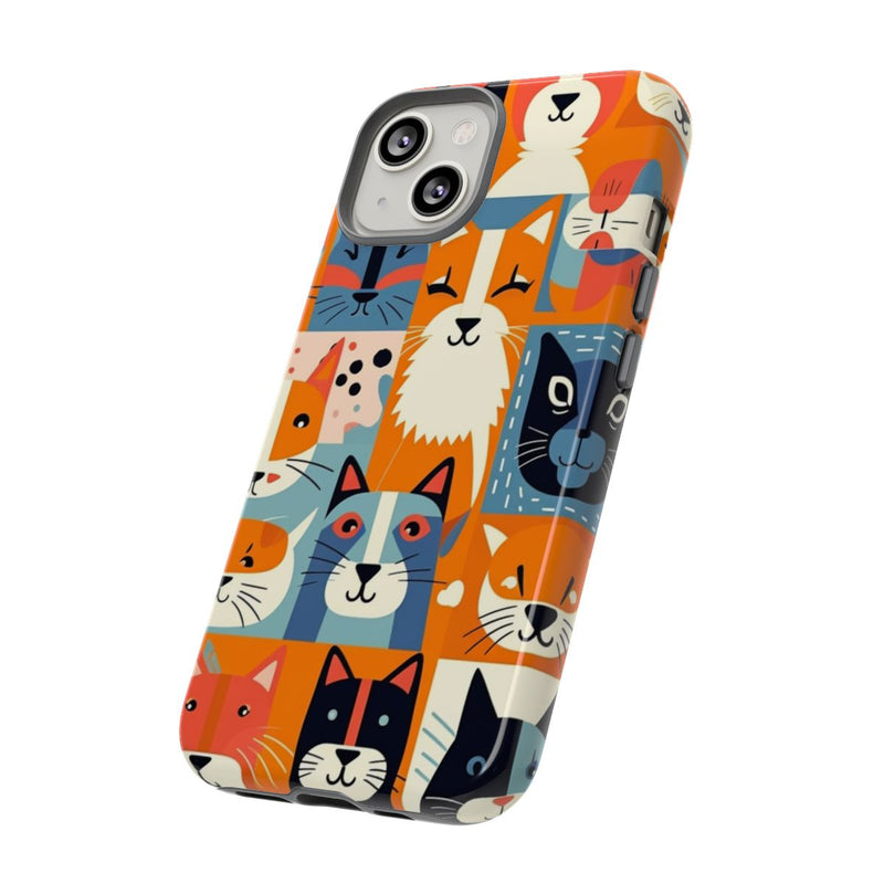 Vrolijke Kattenkopjes in Kleurrijk Patroon