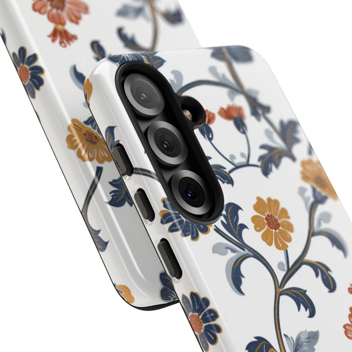 Retro Bloemenpatroon in Blauw en Oranje