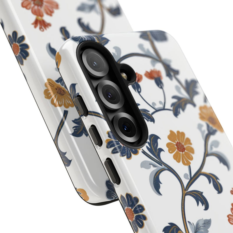 Retro Bloemenpatroon in Blauw en Oranje