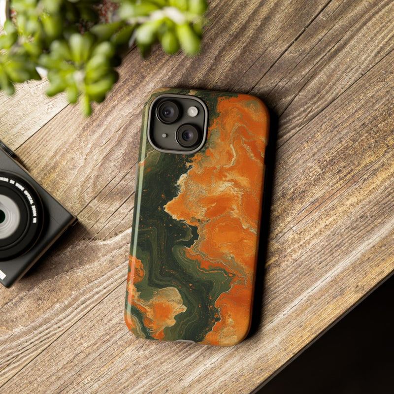 Gebrand Oranje en Olijfgroen Abstract Patroon