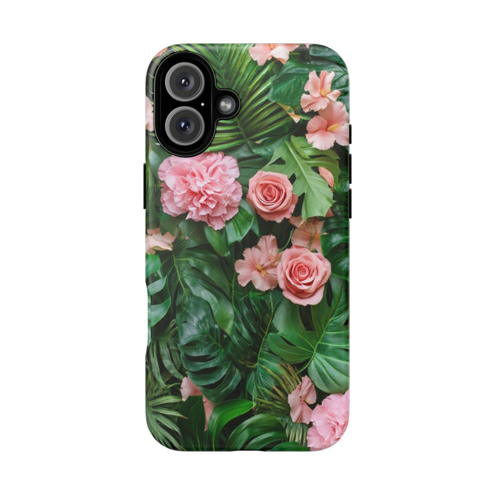 Roze Rozen en Tropische Bladeren Patroon