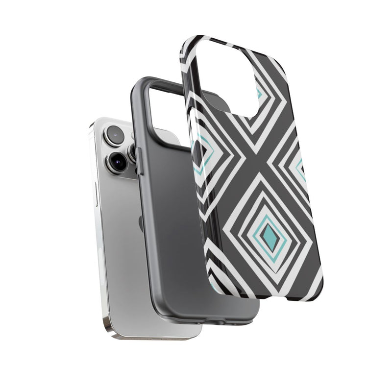 Geometrisch Zwart-Turquoise Diamantpatroon