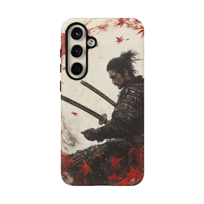 Samurai met Twee Katana’s en Rode Esdoornbladeren