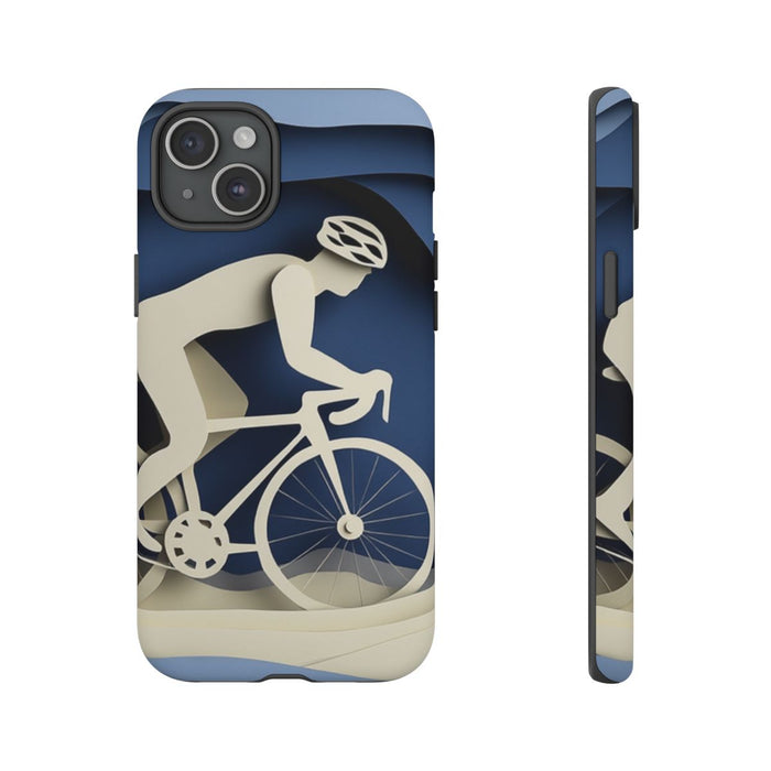 Papieren Fietser op Blauwe Landschap