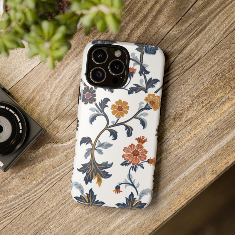 Retro Bloemenpatroon in Blauw en Oranje