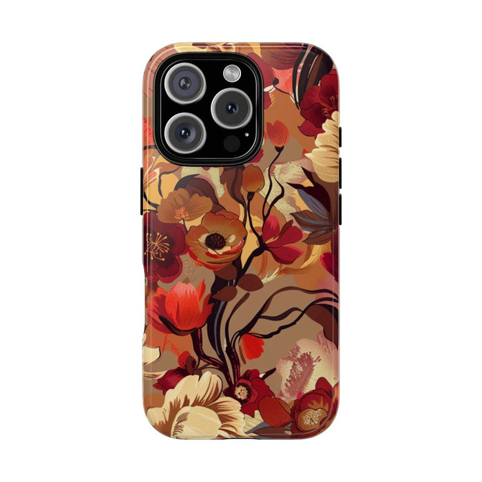 Warm Bloemenpatroon met Bourgondische en Oranje Kleuren