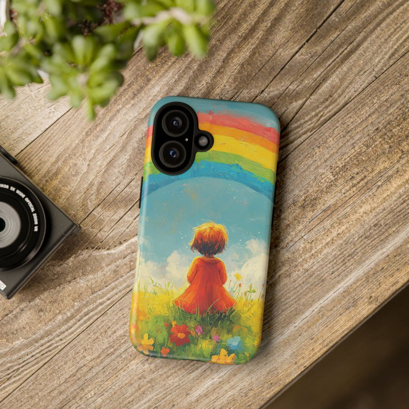 Kind Kijkt Naar Regenboog