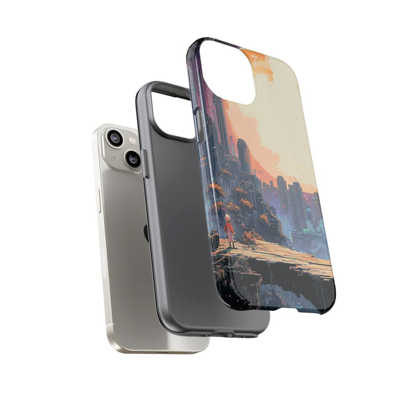 Pixel Art Stadsgezicht met Grote Maan