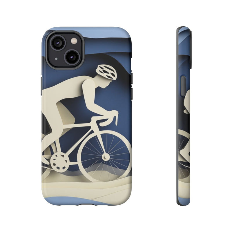 Papieren Fietser in Blauwe Landschap