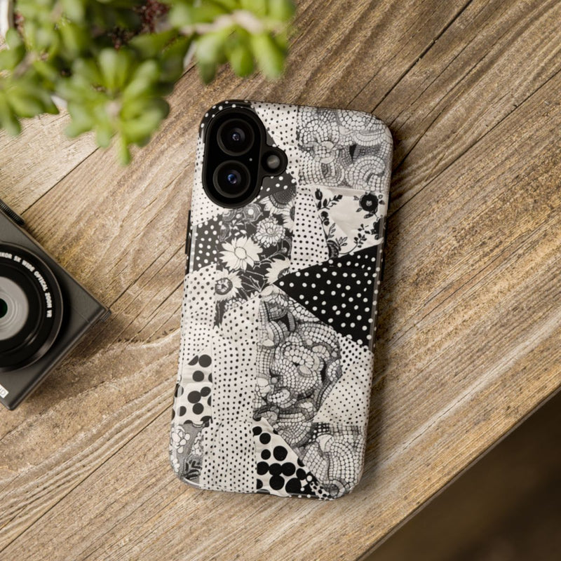 Zwart-Wit Patchwork met Bloemen en Stippen