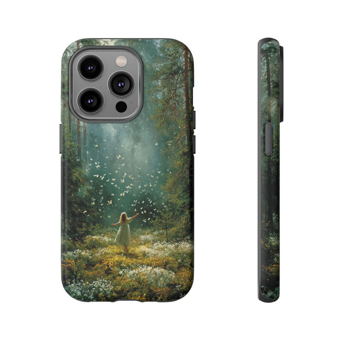 Meisje in Zonovergoten Bos met Vlinders