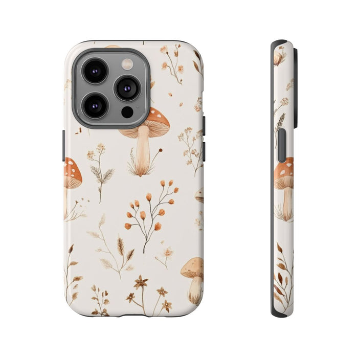 Bruine en Beige Paddenstoelen met Bloemrankenpatroon