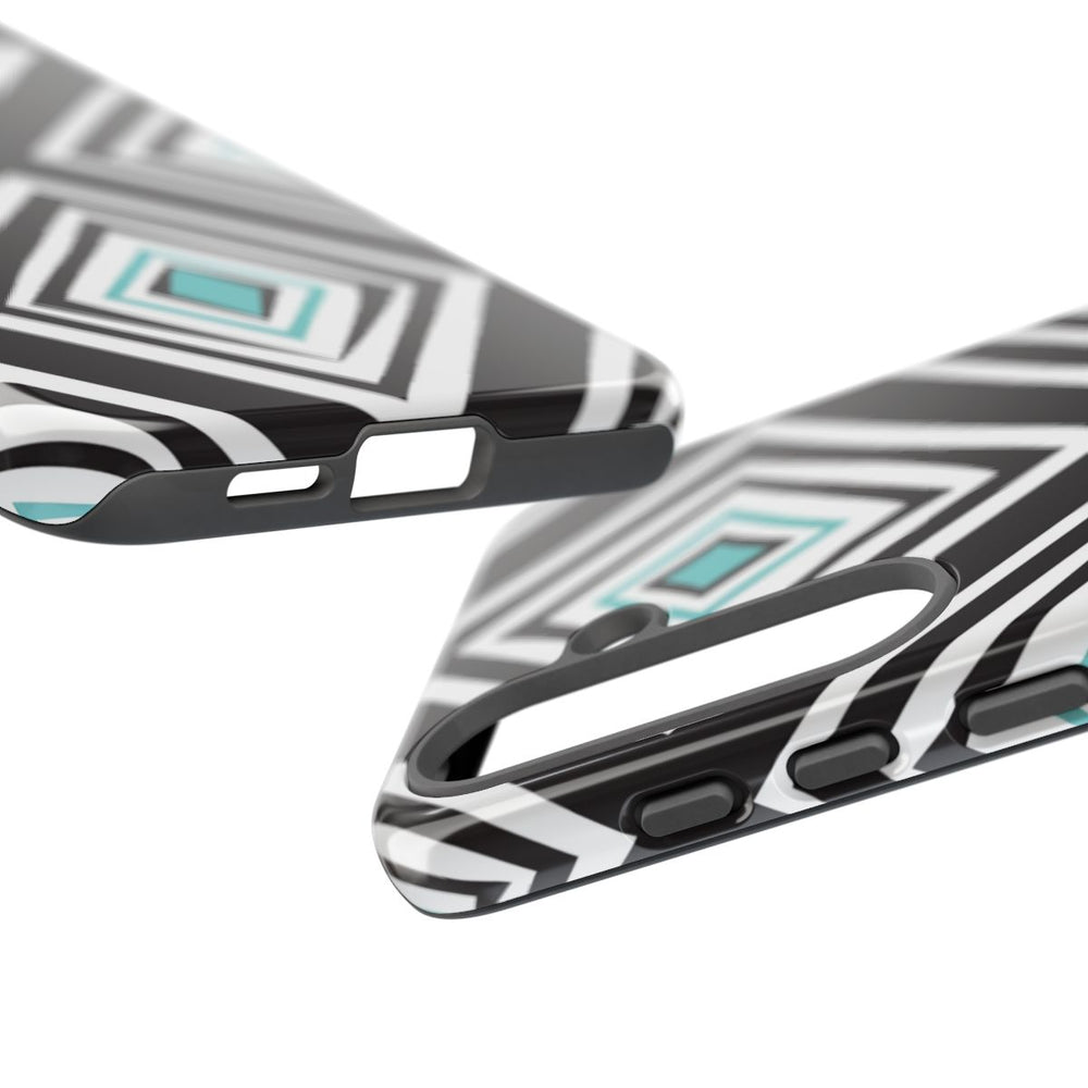 Geometrisch Zwart-Turquoise Diamantpatroon