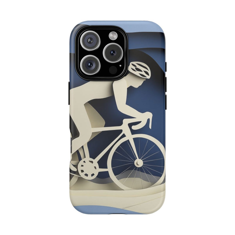 Papieren Fietser in Blauwe Landschap