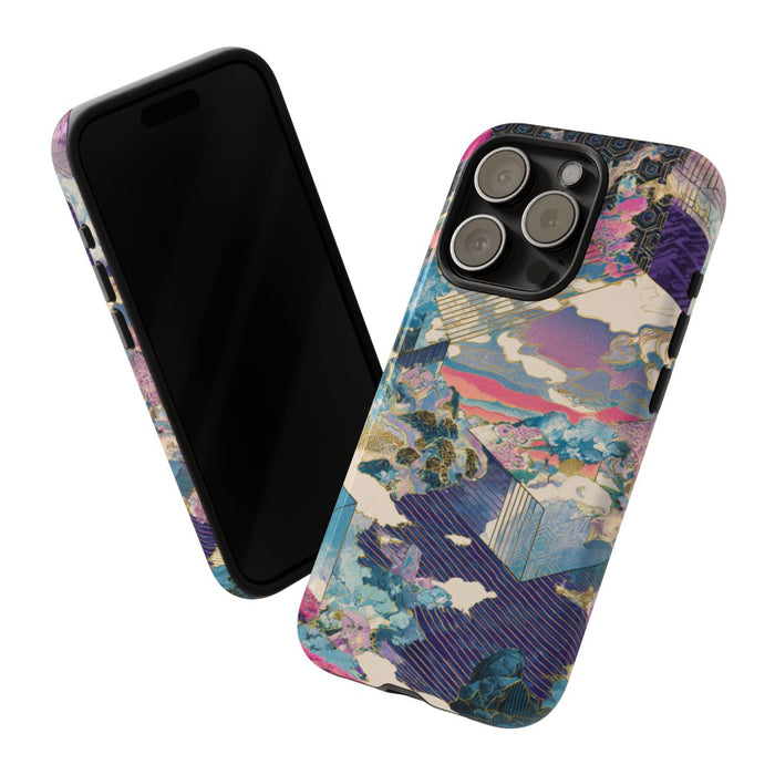Abstracte Geometrische Landschap met Roze Bomen