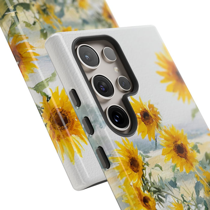 Gele Zonnebloemen in Pastelkleurig Landschap
