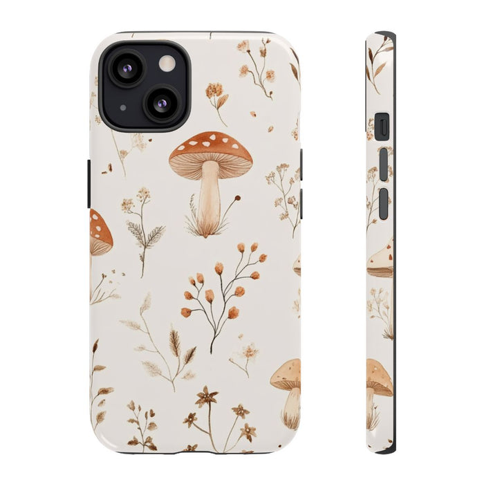 Bruine en Beige Paddenstoelen met Bloemrankenpatroon