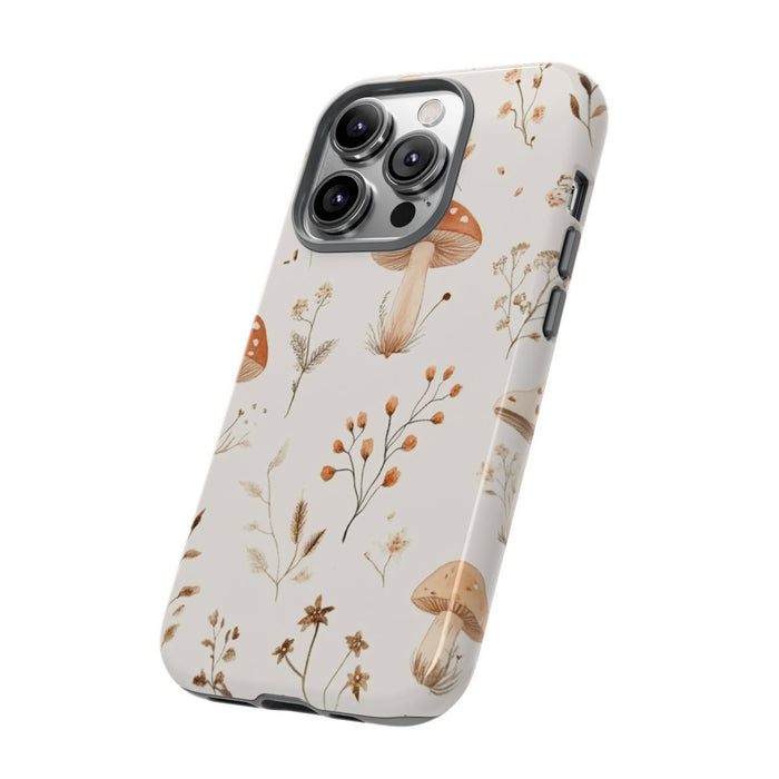 Bruine en Beige Paddenstoelen met Bloemrankenpatroon