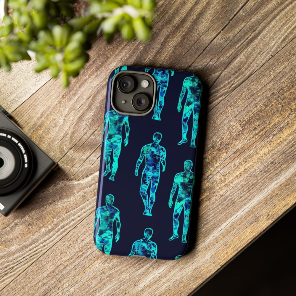 Blauw-Groene Neon Mensfiguren Patroon