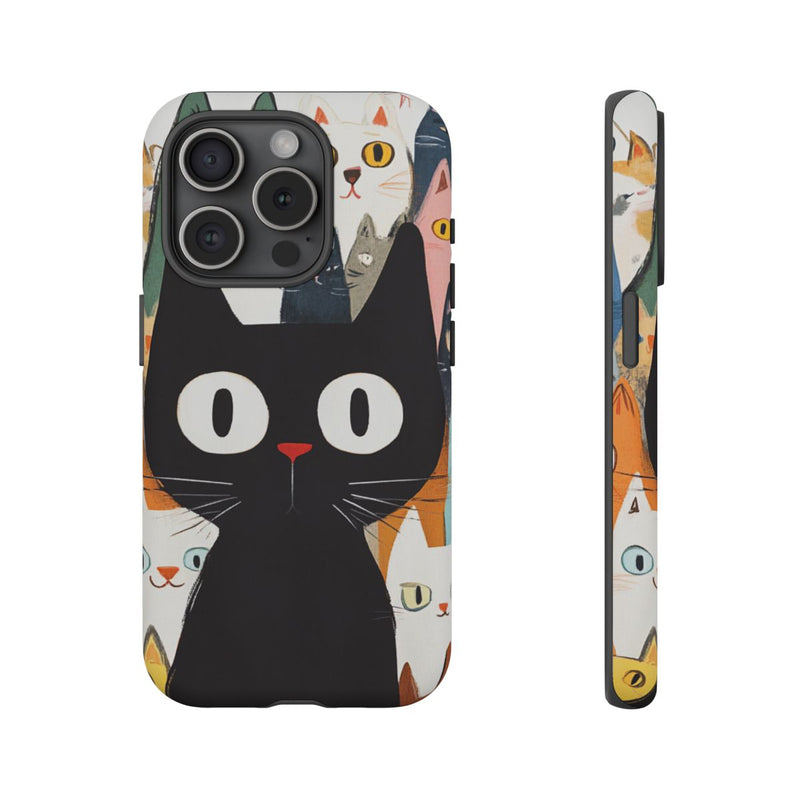 Grote Zwarte Kat met Kleurrijke Cartoonkatten