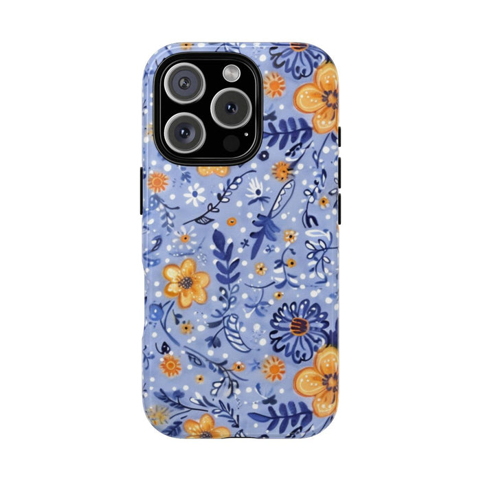 Blauw-Oranje Bloemenpatroon