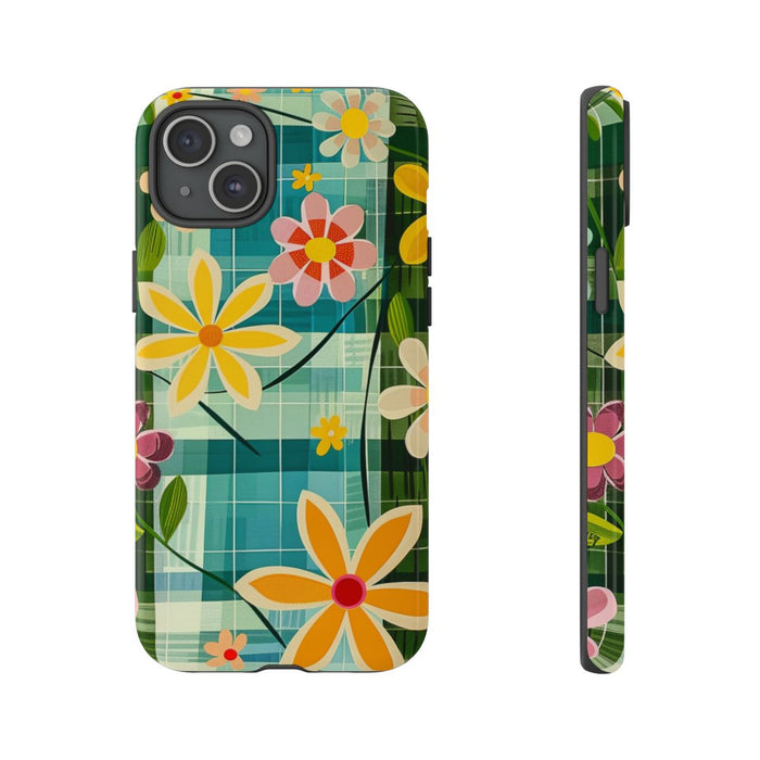 Kleurrijk Retro Bloemenpatroon op Blauwe Achtergrond