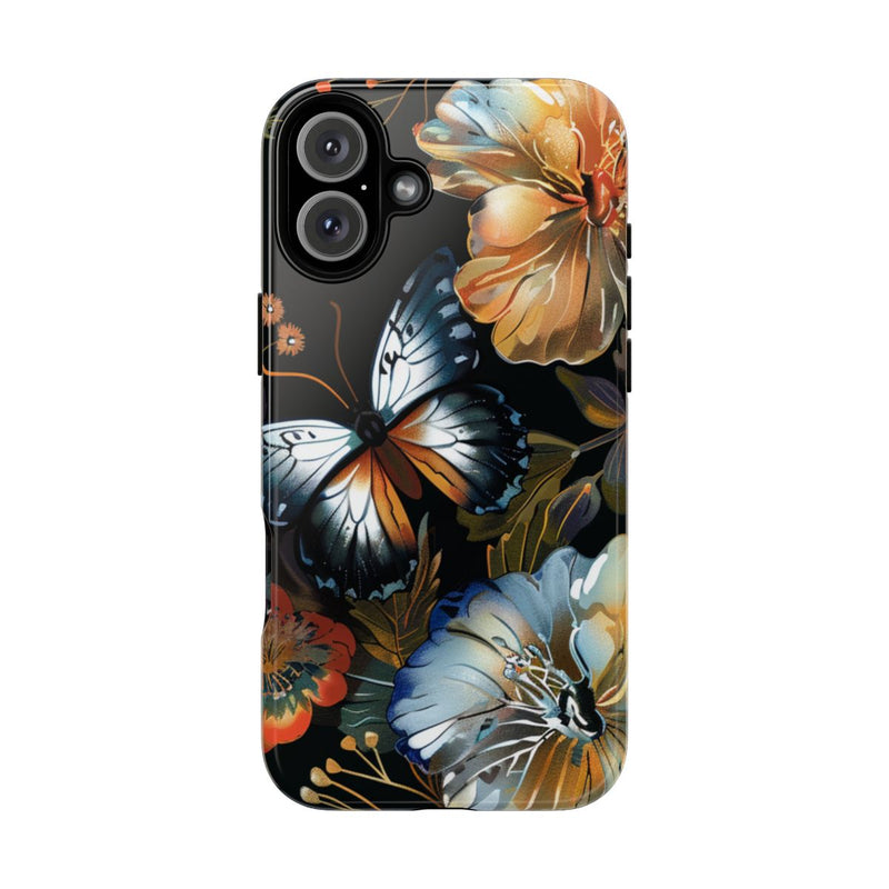 Vlinders en Bloemenpatroon op Zwart