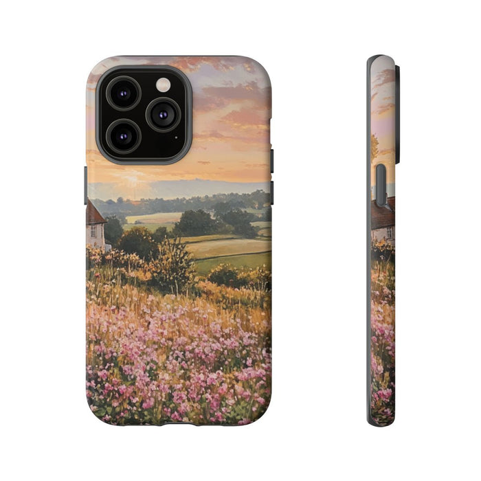 Landelijk Ochtendlandschap met Huisje en Bloemen
