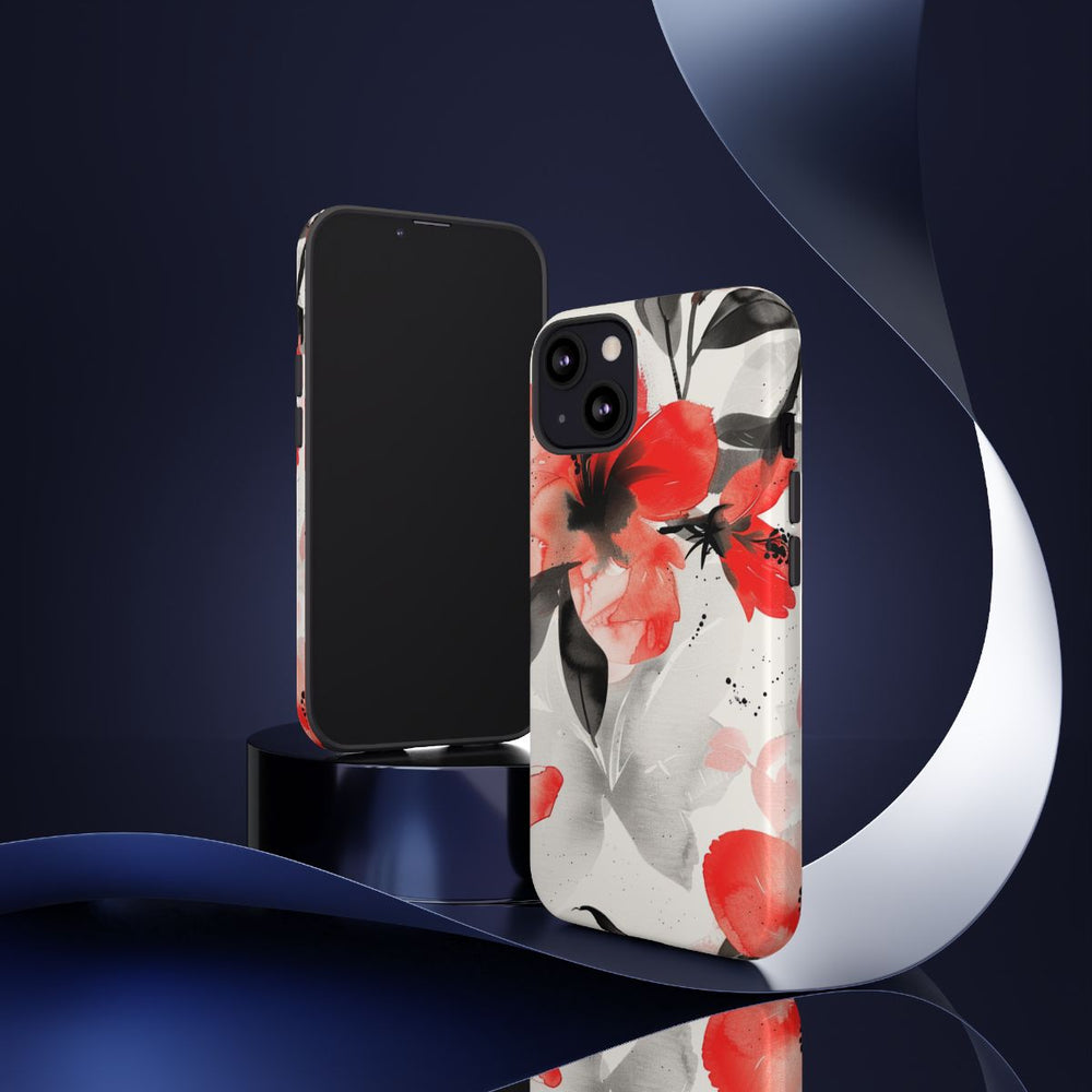 Rood-Zwart Waterverf Bloemenpatroon