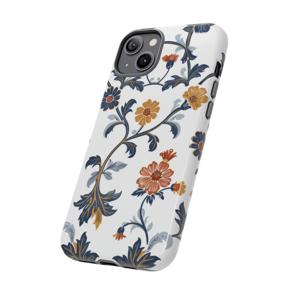 Retro Bloemenpatroon in Blauw en Oranje