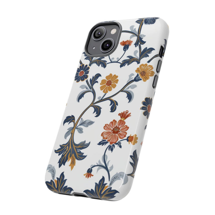 Retro Bloemenpatroon in Blauw en Oranje