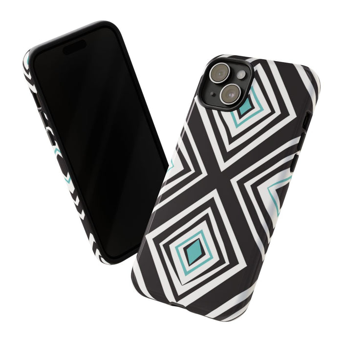 Geometrisch Zwart-Turquoise Diamantpatroon