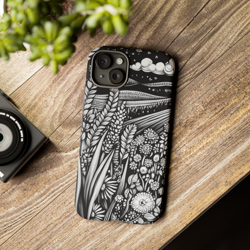 Zwart-Wit Korenveld met Bloemen