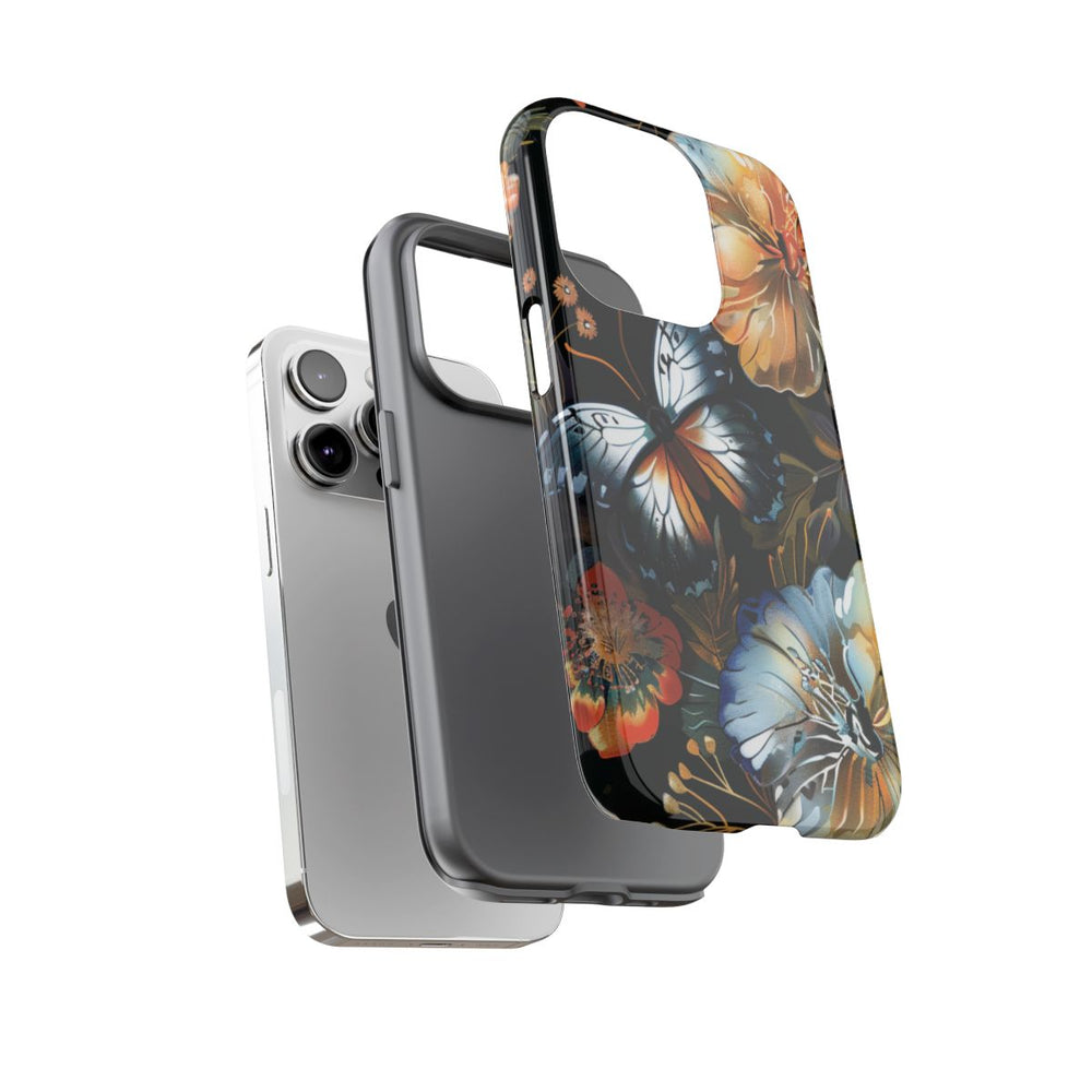 Vlinders en Bloemenpatroon op Zwart