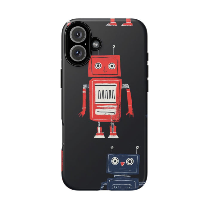 Retro Robotpatroon in Rood en Blauw