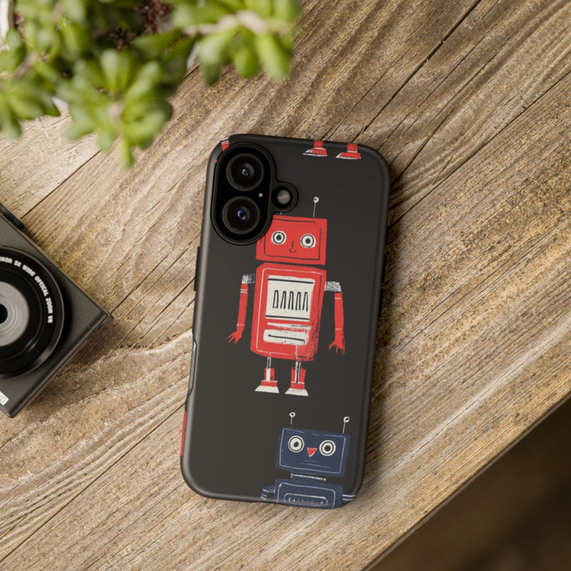 Retro Robotpatroon in Rood en Blauw
