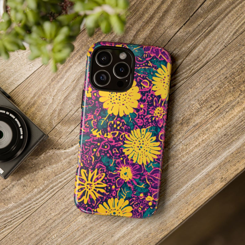 Gele en Paarse Bloemenprint