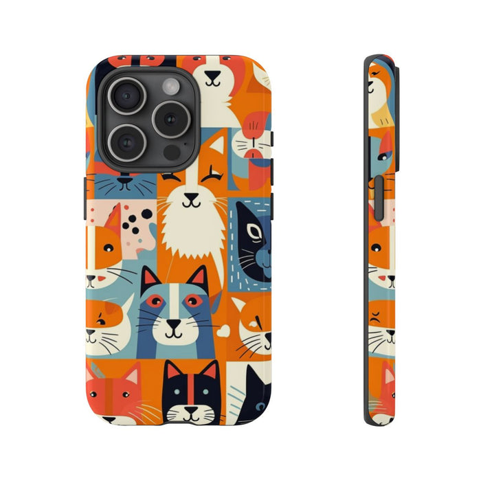 Vrolijke Kattenkopjes in Kleurrijk Patroon