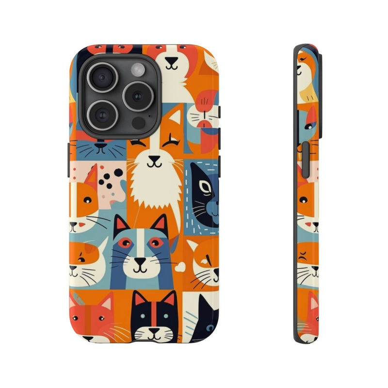 Vrolijke Kattenkopjes in Kleurrijk Patroon