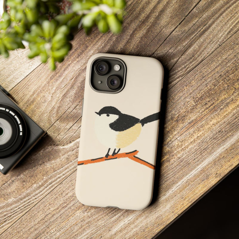 Minimalistische Vogelillustratie op Tak