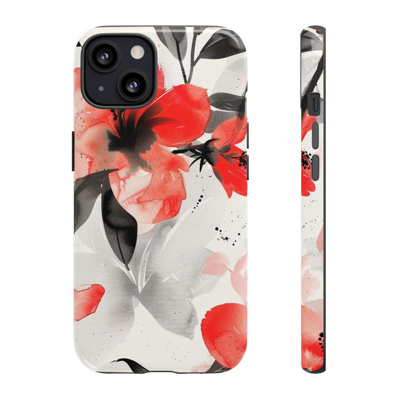 Rood-Zwart Waterverf Bloemenpatroon