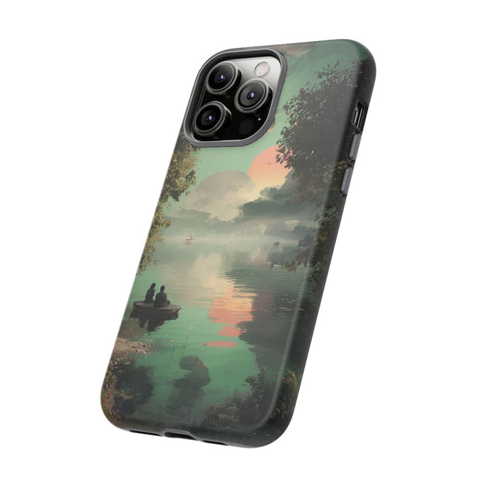 Sprookjesachtig Meerlandschap bij Zonsondergang met Twee Personen in Boot