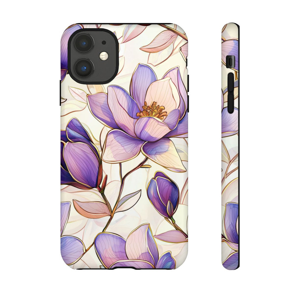 Paarse Magnolia’s in Glas-in-loodpatroon