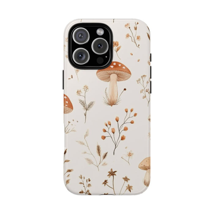 Bruine en Beige Paddenstoelen met Bloemrankenpatroon